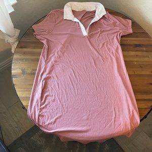 pink ribbed dress white collared short